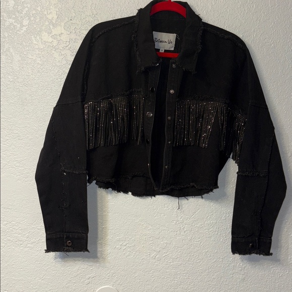 between us Jackets & Blazers - Black fringe crop jacket
